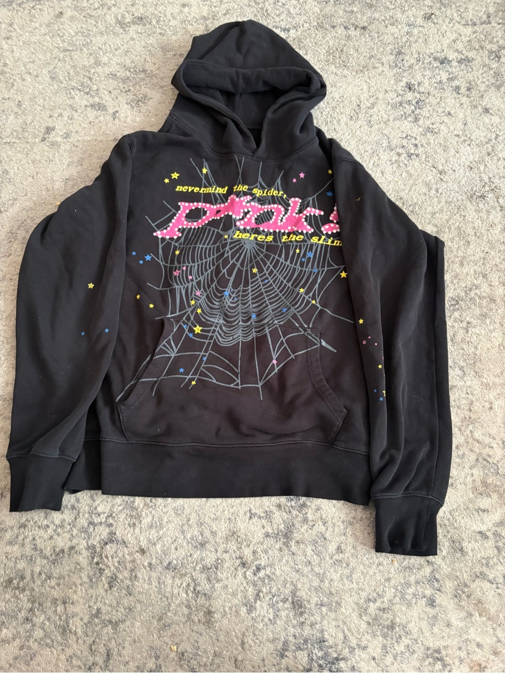 Sp5der Worldwide P*NK Black Hoodie FW21 - Size Medium